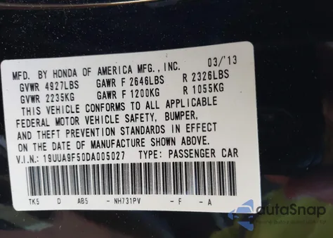 2013 Acura Tl 3.7 from USA, damaged, VIN 19UUA9F50DA005027